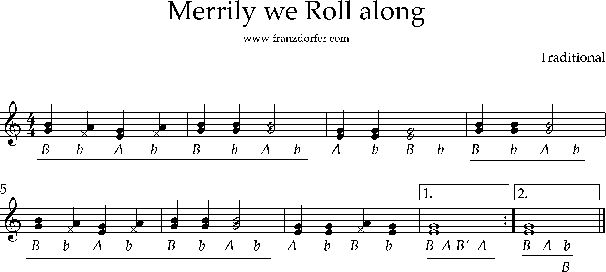 merrily we roll along, griffschrift, 2stimmig
